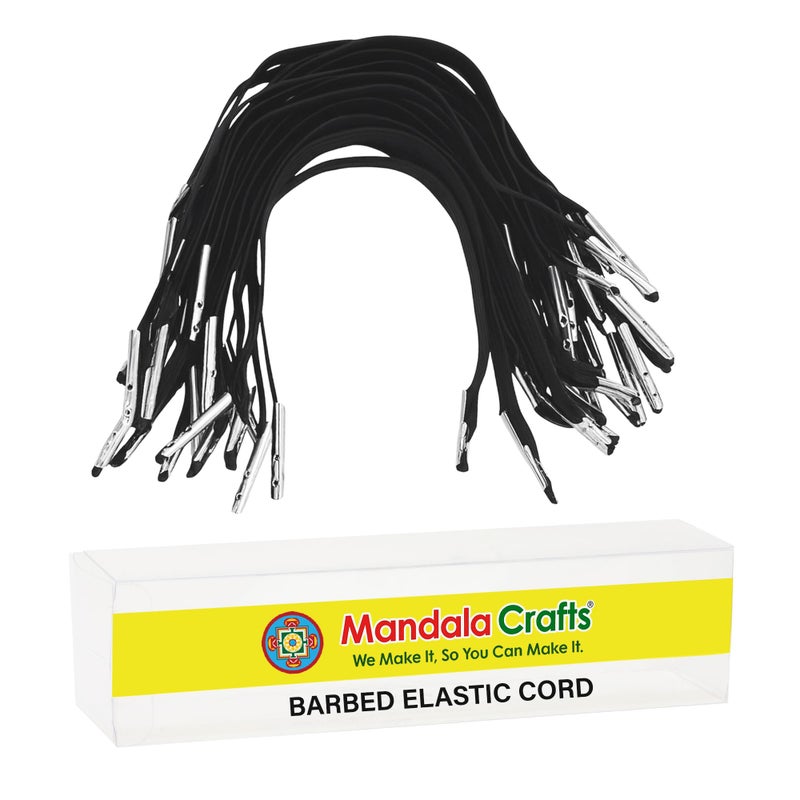 Mandala Crafts Black Barbed Elastic Barbed Cord - 100 Flat 10.5â€ Craft Elastic Cords with Metal Ends for Menu Bands, Badge Loops, and Light-Duty Fastening - Image 1